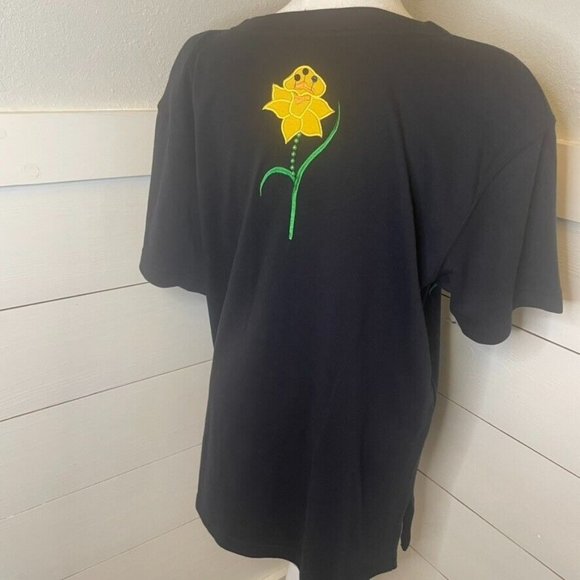 Bechamel Vintage Black Daffodil Beaded Applique Blouse Women's Size S - Picture 5 of 10